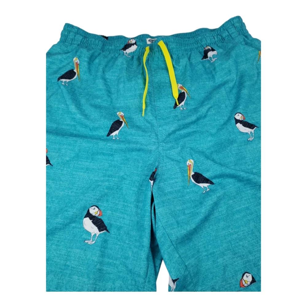 AD HOC Lined Swim Trunks Size XL in Blue-Bird Themed Side Pockets Drawstring